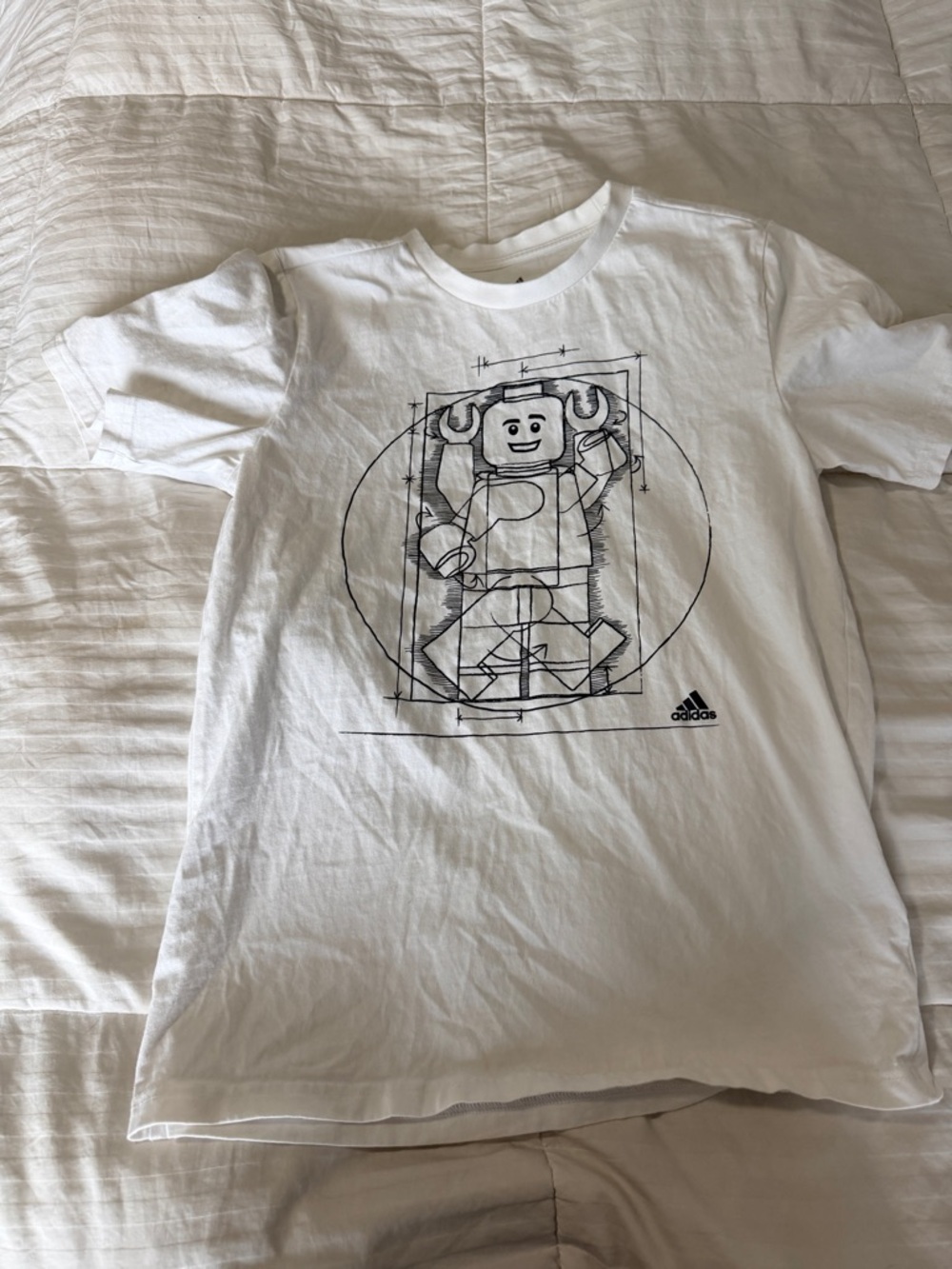 adidas White Kids Short Sleeve Tee with Black Sketch Graphic